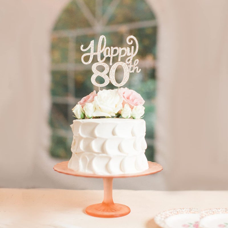 LASKYER Happy 80th Birthday Decorations,80th Birthday Gold Rhinestone Cake Topper - Cheers to Eighty Years Old Bday Party Metal Sparkly Cake Centerpieces Sign. - Image 2